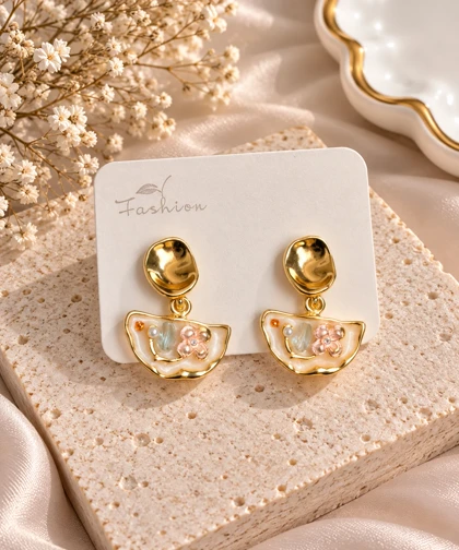 گوشواره گل میناکاری کریستالی