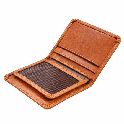 کیف کارتی چرم طبیعی مدل وکتور عسلی