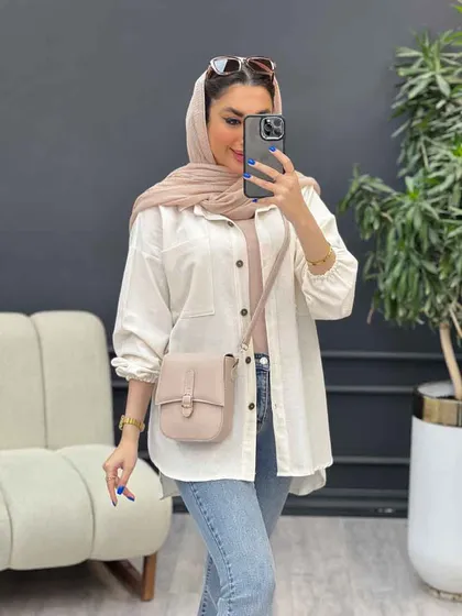 مانتو لینن آستین کش دو جیب