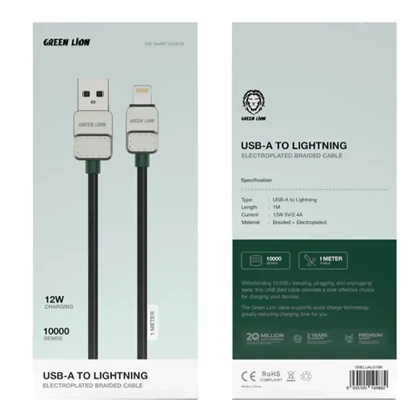 کابل آیفون لایتنینگ گرین لاین مدل GNELUALG1BK توان 12 وات 1 متر