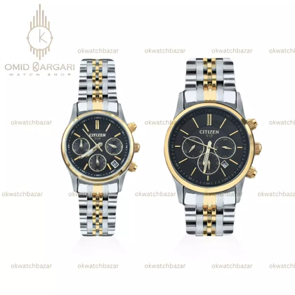 ساعت مچی سیتیزن کورنوگراف بند سیلورطلایی صفحه مشکی Citizen VIP