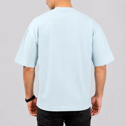 تیشرت قواره باکسی ساده رنگ آبی آسمانی کد T251