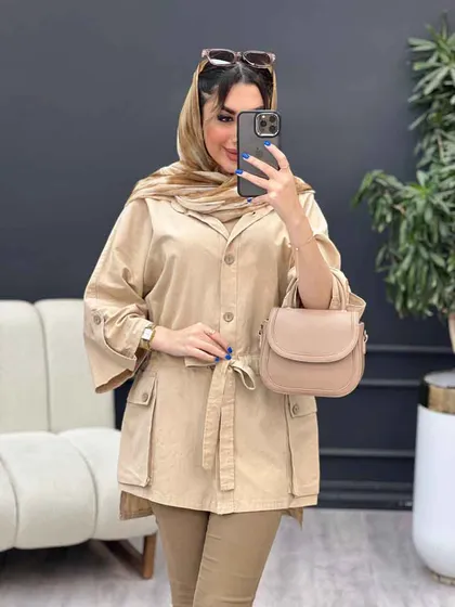 مانتو لینن آستین پاگن سر جیب دکمه