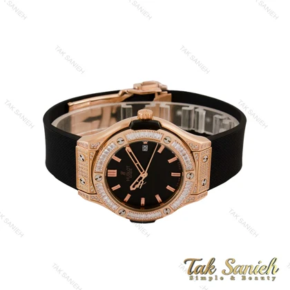 ساعت هابلوت زنانه فول نگین باگتی رزگلد مشکی Hublot-5131-L