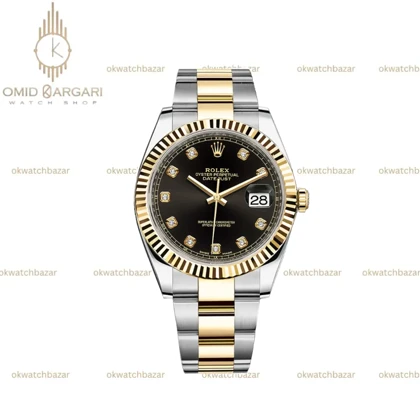 ساعت مچی رولکس دیت جاست سوئیسی بند اویستر صفحه مشکی ایندکس نگین Rolex Datejust