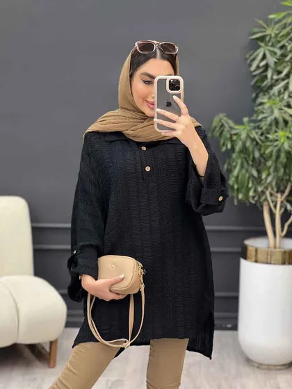 مانتو دوخت دار یقه دو دکمه