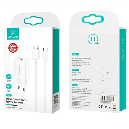 شارژر دیواری یوسامز USAMS مدل T48 توان 18 وات با کابل Type-Cطول 1متر
