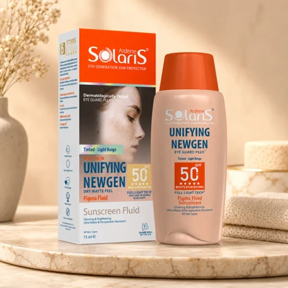 فلوئید ضد آفتاب رنگی ضد لک آردن سولاریس مدل نیوژن بژ طبیعی SPF50