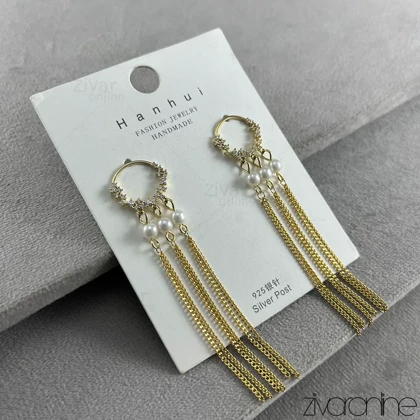 گوشواره زنانه مدل آبشاری نگین‌دار 20365