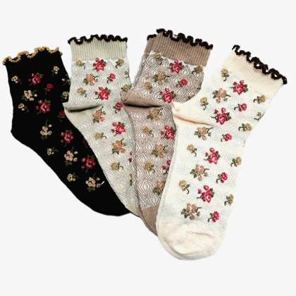 جوراب ساق بلند سوزنی طرح گل های برجسته