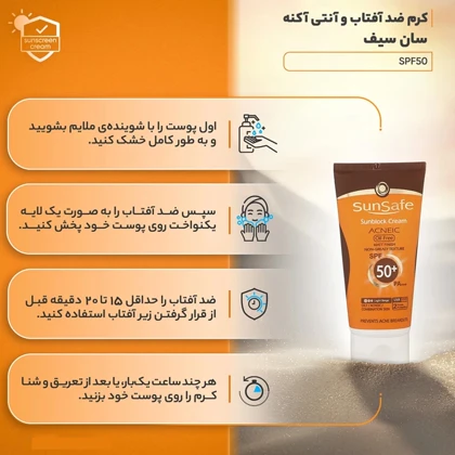 کرم ضد آفتاب فاقد چربی سان سیف SUNSAFE مدل ACNEIC با SPF50 رنگ دار