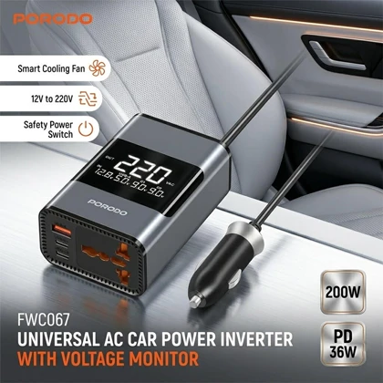 اینورتر و مبدل برق فندکی پرودو مدل PORODO UNIVERSAL AC CAR POWER INVERTER FWC067