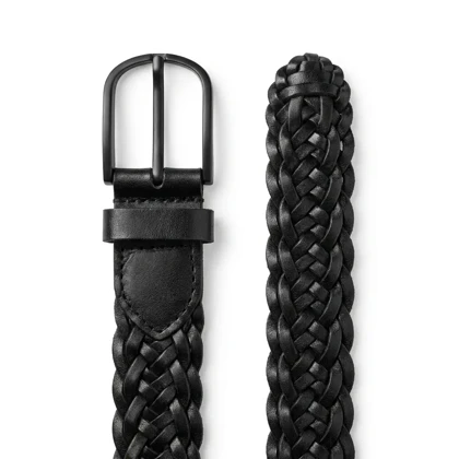 کمربند بافت حصیری چرم طبیعی طرح هلالی برند Crown Smith