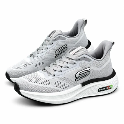 کفش کتانی بزرگ پا اسکیچرز رانینگ زیره بست طوسی SKECHERS