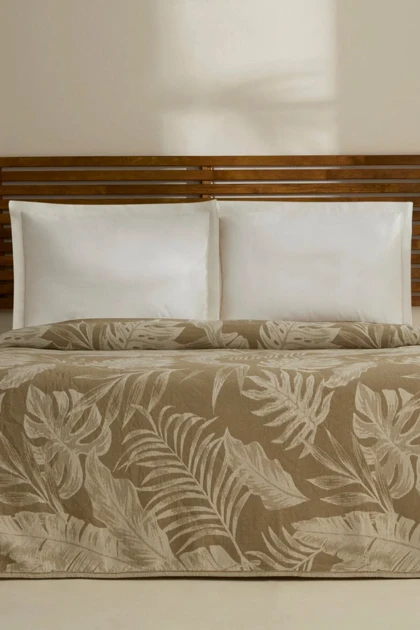 روتختی پیکه دو نفره Karaca Home مدل Leafy Sea موسلین - خاکی