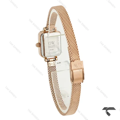 ساعت DW زنانه مینی Quadro رزگلد حصیری صفحه سبز مهندسی DW-10668-L