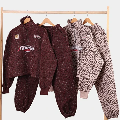 ست شلوار و دورس نیم زیپ پلنگی_کد 0334