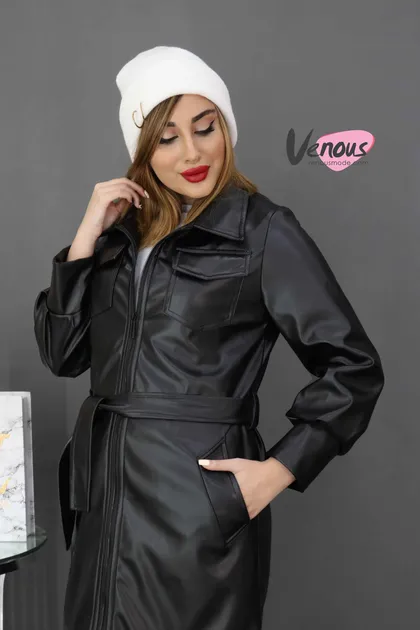 مانتو کتی چرم یقه مردونه