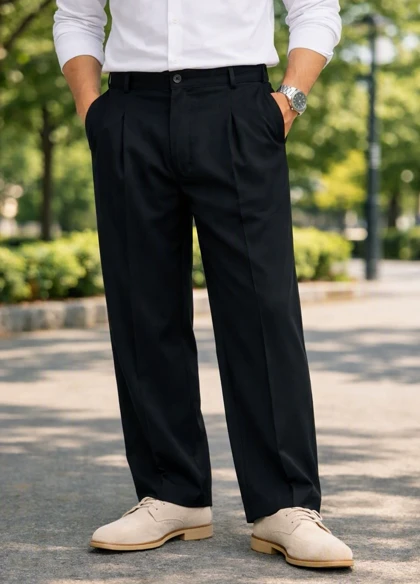 شلوار مردانه بگ مشکی پارچه مازراتی پیلی دار