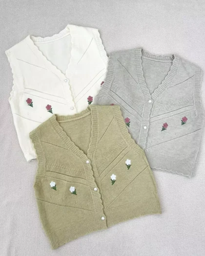 جلیقه بافت گلدوزی دکمه مروارید کد 5445