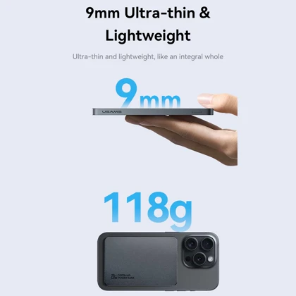 پاور بانک 5000 فوق باریک با کابل Type-C یوسامز USAMS US-CD227 با اتصال مگنتی