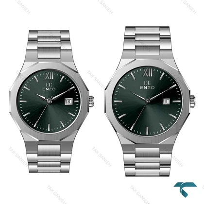ست ساعت انزو EC-608AGS فول استیل سیلور صفحه سبز Enzo-8075-S