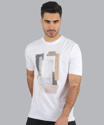تیشرت سفید طرح دار مردانه 1272