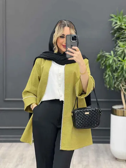 مانتو جلو باز مروارید دوزی