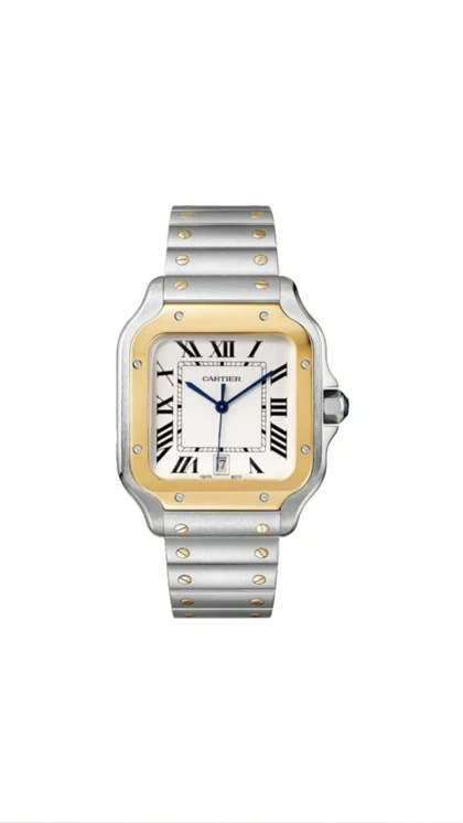 ساعت کارتیر سانتوس فلزی مردانه دورنگ طلایی صفحه سفید Cartier Santos metal