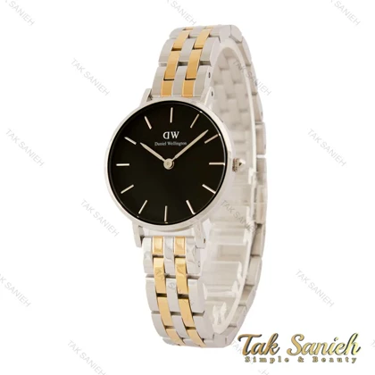 ساعت دنیل ولینگتون زنانه گرد فلزی دورنگ طلایی صفحه مشکی DW-5453-L