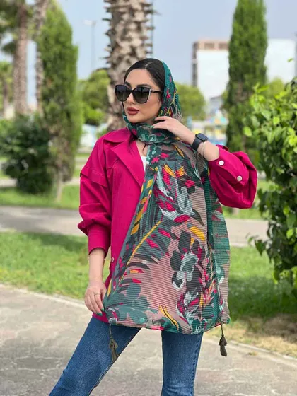 شال حریرنخ پلیسه طرح دار گل