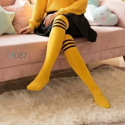 جوراب ساق بلند بالا زانوی زرد خط‌دار