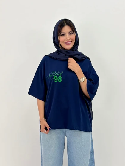 تیشرت باکسی پنبه درجه 1 یقه گرد - کد 2546