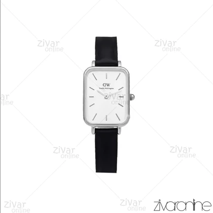ساعت دنیل ولینگتون زنانه کوادرو قاب سیلور صفحه سفید بند چرم 106249