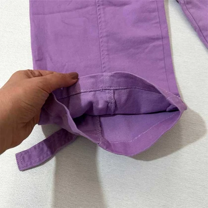 شلوار کتان بگ پایین بنددار دخترانه بنفش و مشکی