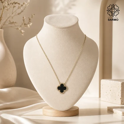 گردنبند استیل ونکلیف تک گل مشکی طلایی کد 509428062
