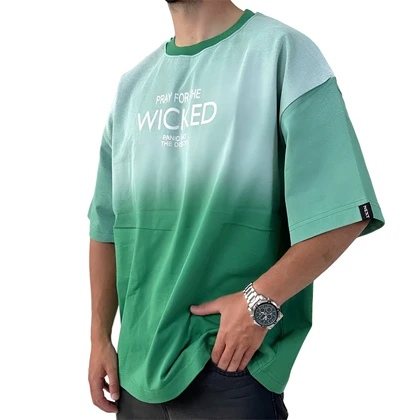 تیشرت آستین کوتاه مردانه سبز دورنگ با طرح "Pary for the wicked"