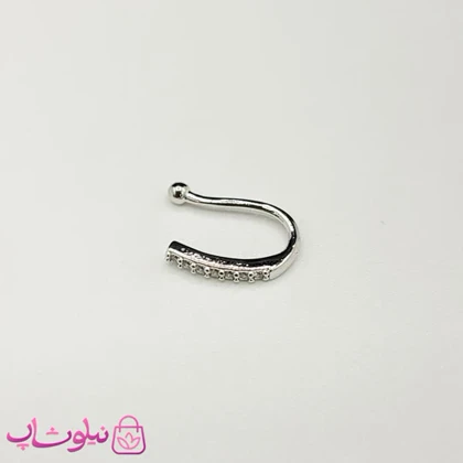 پیرسینگ فیک بینی مدل نگین‌دار نقره ای رنگ کد 90