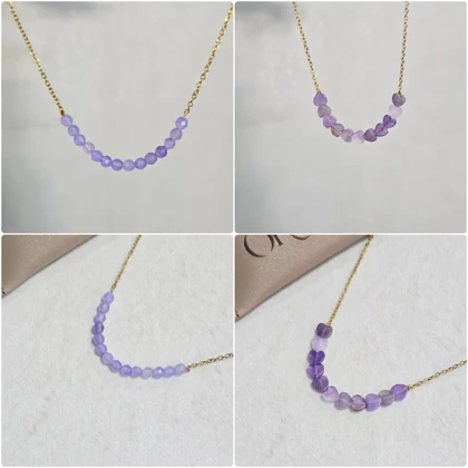 دستبند و گردنبند سنگ آمیتیست قلبی و تراش کریستالی