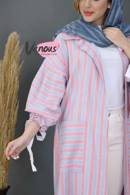 مانتو بلند راه راه دوجیب