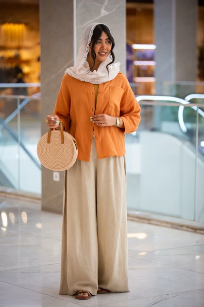 مانتو لینن پنبه خفاشی تک جیب