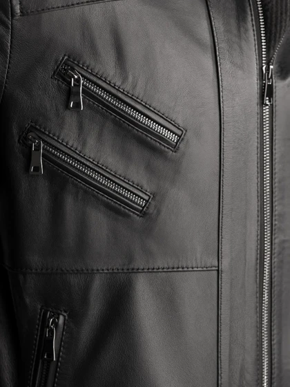 کاپشن چرم طبیعی مشکی j193