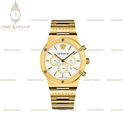 ساعت مچی ورساچه کورنوگراف بند طلایی صفحه سفید Versace
