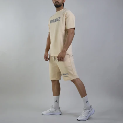 ست تیشرت و شلوارک اسپرت شنگلی مدل T110 کرم