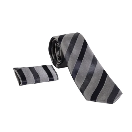 ست کراوات و دستمال جیب طوسی مشکی 98122