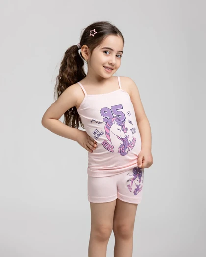 ست زیرپوش و شورت دخترانه نخ پنبه طرح تیم سیلکا