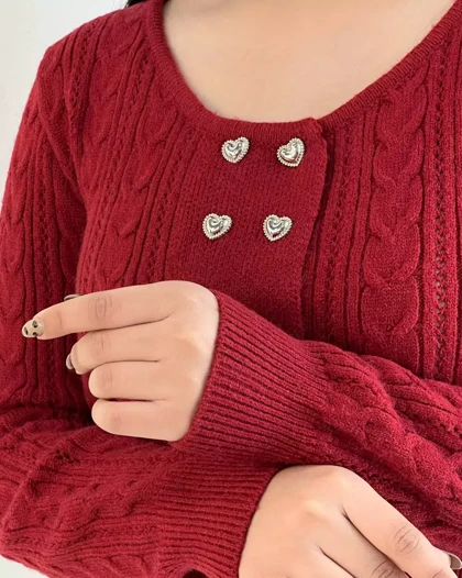 ژاکت بافت جلو دکمه قلب کد 5351