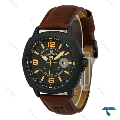 ساعت نیوی فورس مردانه NF8078 مشکی بند چرم قهوه ای NaviForce-8895-G