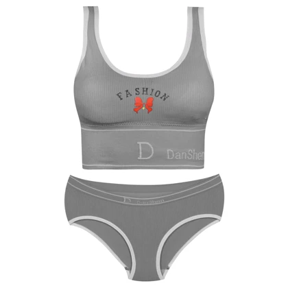 ست شورت و نیم‌تنه زنانه بدون فنر پددار رنگ خاکستری روشن کد 4620