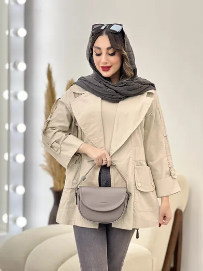 مانتو لینن کمرکش سرجیب دو دکمه